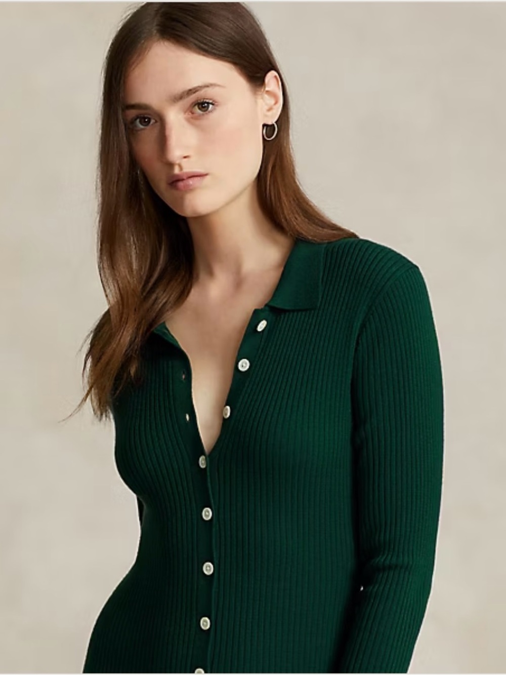 Polo Ralph Lauren Rib-Knit Merino Wool Polo Sweater Dress - Picture 12 of 13